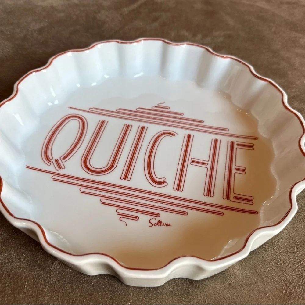 Saltera *Vintage* 1977 Himark Gourmet Kitchen Ceramic Quiche Dish, Red and White